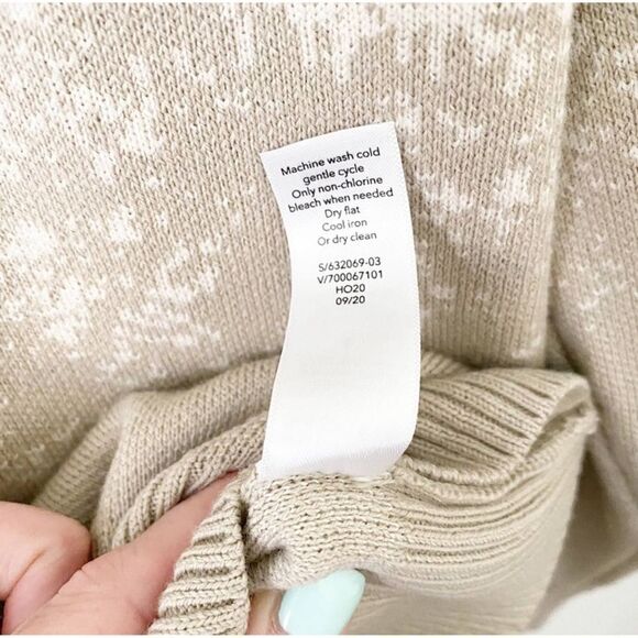 Athleta Jacquard Crew Sweater Frosted Floral Cream Wool Blend XL - Picture 6 of 7